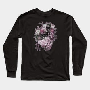 Human heart with pink and white roses, purple color Long Sleeve T-Shirt